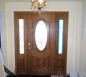 paint and scrap wood for an update my front door, doors, painting, This is the BEFORE It is a very nice door but it was just boring Dated honey oak with brass sidelights It just needed a little something