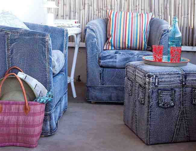 more makeovers with jean fabrics on furniture, painted furniture, Jean makeover with furniture Perfect for a summer home