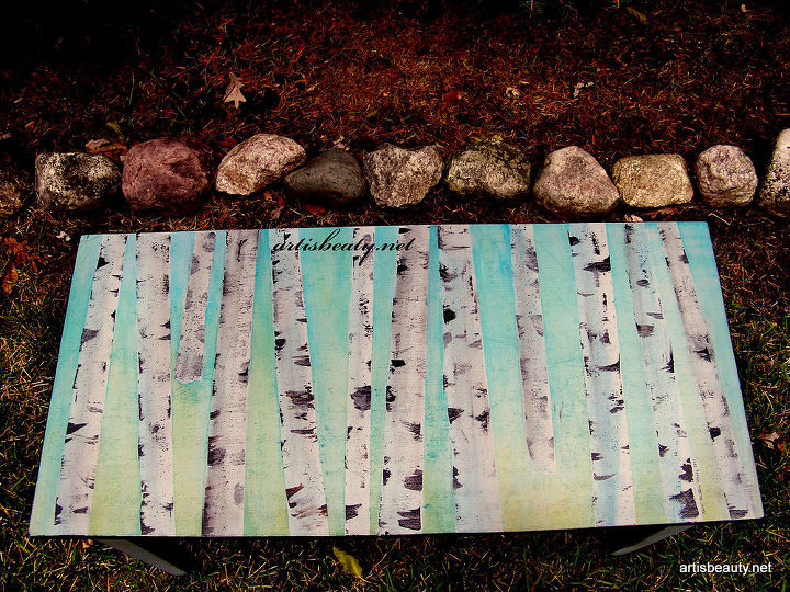 birch tree hand painted bench, painted furniture