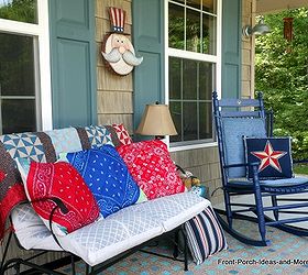 easy red white blue bandana pillows, outdoor living, patriotic decor ideas, porches, seasonal holiday decor