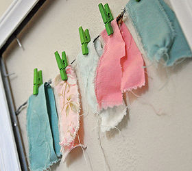diy frame wall, crafts, home decor, shabby chic, wall decor, Mini Fabric Bunting using scraps from my fabric stash and mini clothespins