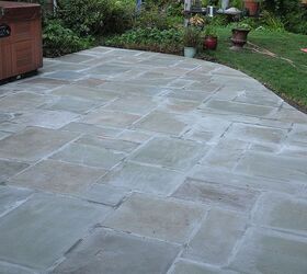 our pennsylvania bluestone patio gets a face lift, diy, patio, tiling, We let the grout set for 3 days