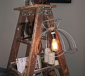 junky ladder lamp, lighting, repurposing upcycling
