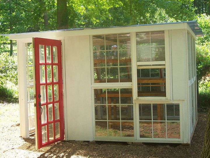 greenhouse project, diy, gardening, home improvement, repurposing upcycling, Yes i had to have a RED DOOR cause he wont let me paint the front door red ha