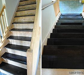 before and after staircase makeover, The staining was complete and it was time to paint