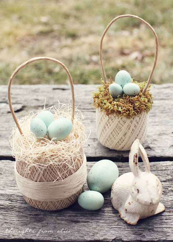 spring thread ball egg basket, crafts, easter decorations, repurposing upcycling, seasonal holiday decor