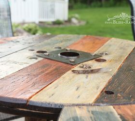 wood spool patio table, diy, outdoor furniture, painted furniture, woodworking projects