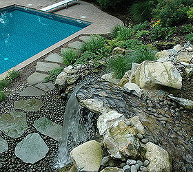 rotted retaining wall becomes and aquascape miracle project showcase how we went, decks, patio, ponds water features, pool designs, View of the top spill stone and bluestone path around the back side of the swimming pool Project by Deck and Patio Company Huntington Station New York Read more