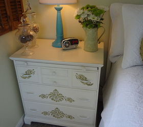 newly decorated guest room, bedroom ideas, home decor, painted furniture, Chest of drawers was in my husband s room when he was a little boy Painted and stenciled it