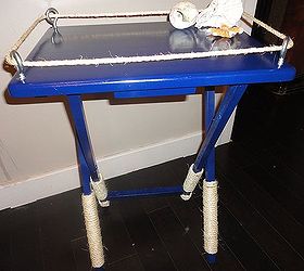 nautical inspired tv table makeover, painted furniture, Finished nautical side table