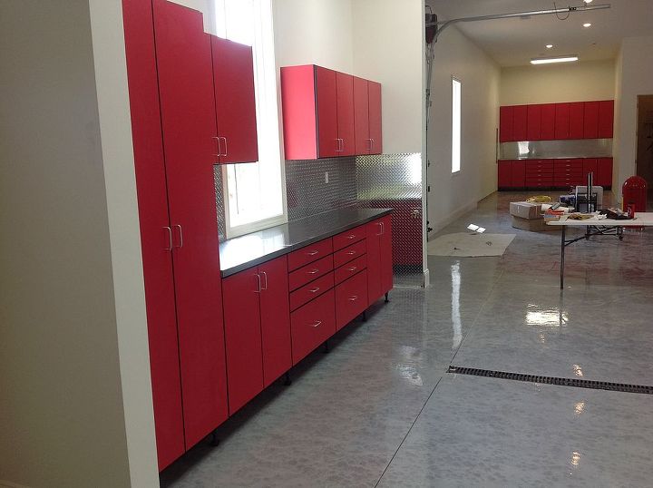 organizing the garage with ferrari red cabinetry, garages, organizing, storage ideas