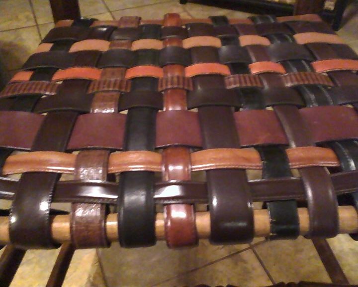 renewed rush seat chairs, painted furniture, repurposing upcycling, 6 Attach each belt on the front after weaving pulling tightly to the back frame to secure with wood screws trim off excess strapping