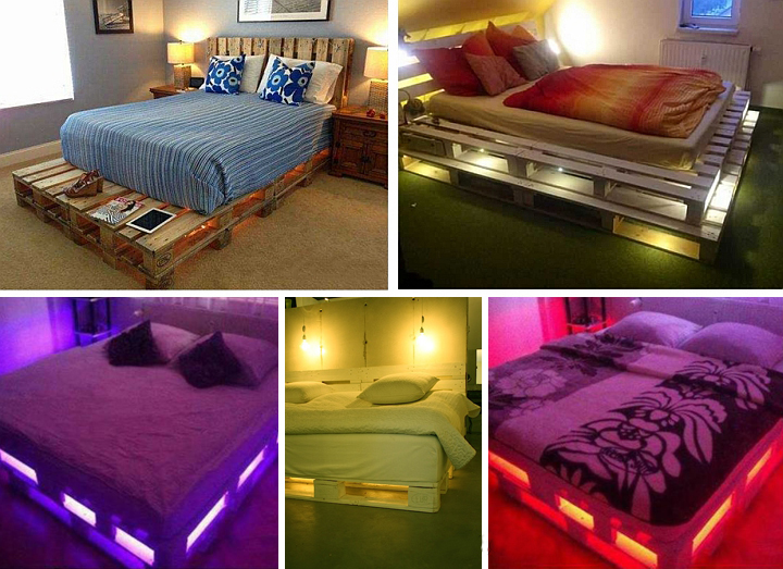 diy glowing palette bed, bedroom ideas, diy, home decor, lighting, painted furniture, pallet, repurposing upcycling, rustic furniture
