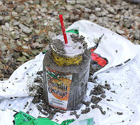 making lightweight hypertufa planters, container gardening, gardening, succulents, The mixture poured between the juice container and the pop cup