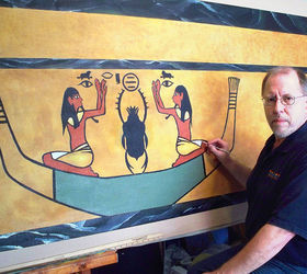 hahn working on egyptian panel, electrical, home decor, painting, Hahn paints Egyptian themed canvas