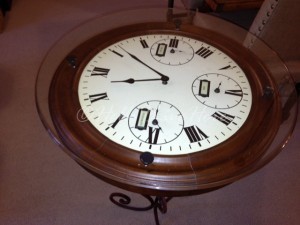 diy clock table, diy, how to, painted furniture, repurposing upcycling, Glass from our decor section added to the top to make the table