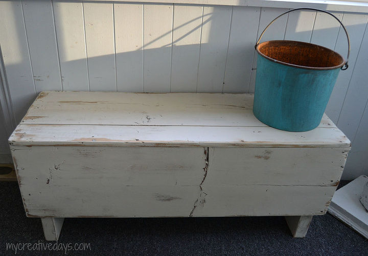 old wood box and leftover wood becomes charming bench, painting, repurposing upcycling, woodworking projects