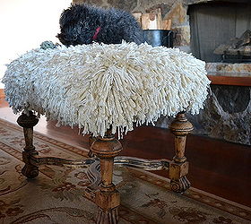 a groovy shaggy ottoman to rest my feet, flooring, painted furniture, The new resident of the shaggy ottoman The ottoman sits currently in the middle of our living room in front of the fireplace