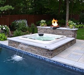 are you thinking of adding a spa to your pool, outdoor living, pool designs, spas, Fire Bowls
