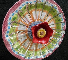 finally started making my plate flowers and glass towers what fun, A really colorful whimsical flower