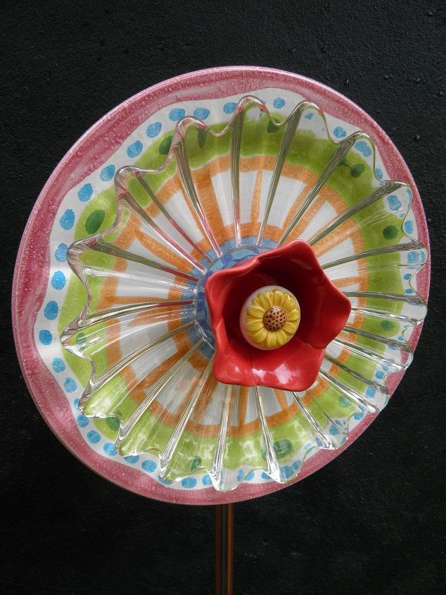 finally started making my plate flowers and glass towers what fun, A really colorful whimsical flower