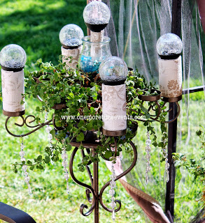 solar candelabra plant stand, crafts, gardening, outdoor living, repurposing upcycling, Solar Candelabra with solar lighting