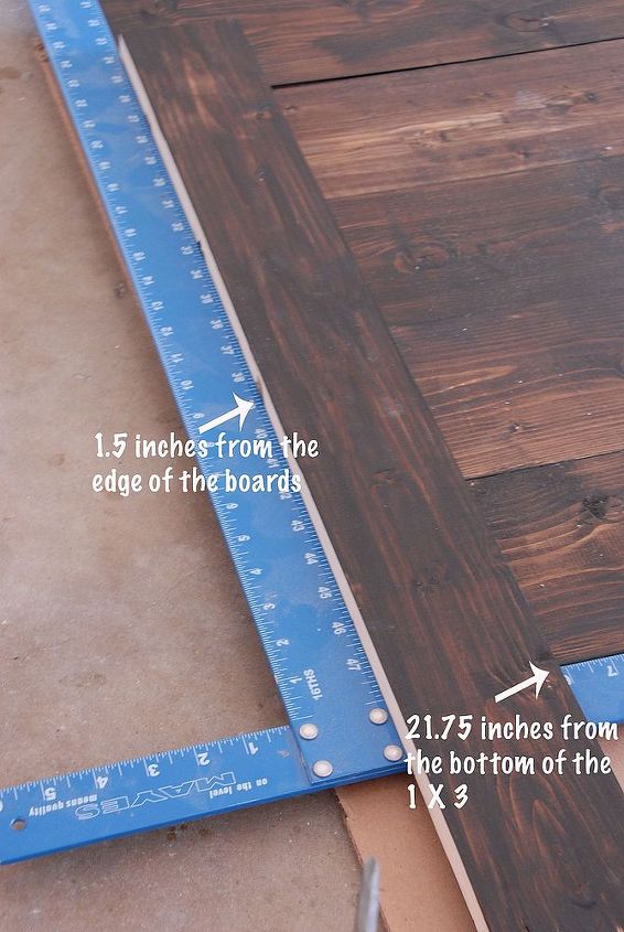 30 diy headboard, diy, how to, repurposing upcycling, woodworking projects, Place the 1 X 3 s approximately 1 5 inches from the edge of the boards Note Use a t square to ensure the 1 X 3 is straight