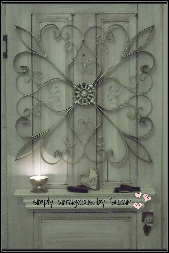 decorating with vintage doors, doors, home decor, repurposing upcycling, Added a little scroll work art for interest