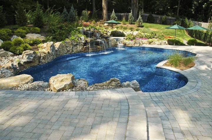 can a backyard oasis be beautiful both day and night, decks, outdoor living, patio, pool designs, spas, Concrete Paver Patios