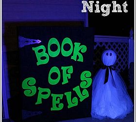 halloween yard decorations, crafts, halloween decorations, seasonal holiday decor, The cool thing is that it shows up at night also Just a simple black light and some florescent spray paint