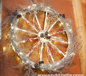 10 cool diy christmas decor idea s, christmas decorations, crafts, seasonal holiday decor, wreaths, This Farmhouse Glam wagon wheel wreath is perfect for our Country Store Milner Village Garden Centre