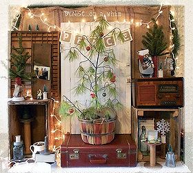 adding some vintage finds into my christmas decorating, christmas decorations, repurposing upcycling, seasonal holiday decor, A pretty bushel basket holds some greenery that I like to call my Charlie Brown Christmas tree in this pretty vignette
