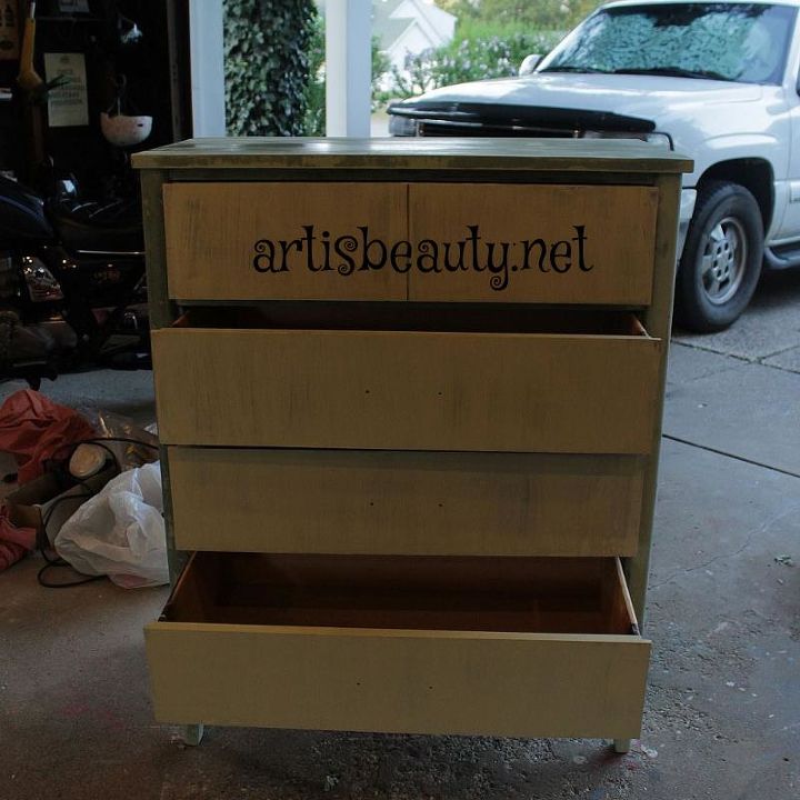 free dresser turned ooh la la french beauty, painted furniture, A coat of CECECALDWELLS texas prairie and Alaskan tundra and she was already starting to look beautiful