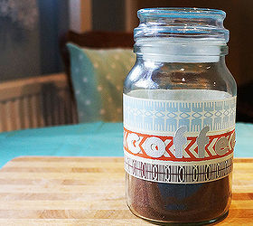 diy kitchen storage containers tutorial, crafts, home decor, kitchen design, repurposing upcycling, A homemade coffee jar using washi tape a letter cutouts