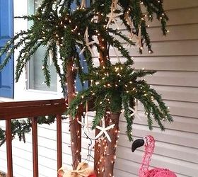 coastal christmas trees beach christmas trees reader submissions, seasonal holiday d cor, Outdoor palm Christmas tree with lights flamingo and gifts By Beth Walker Dobbins