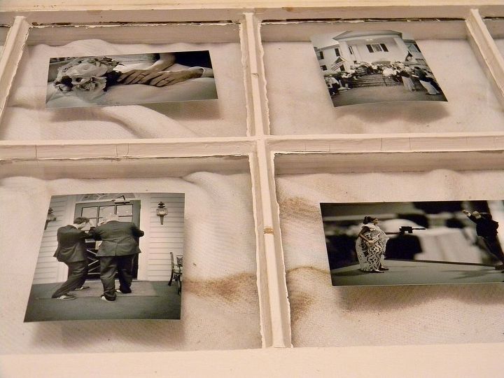 using an old window to display photos, crafts, repurposing upcycling, Attach your photos using clear scrapbooking photo corners Be sure you have everything arranged where you want it before attaching the photos