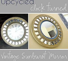 upcycled clock turned sunburst mirror, crafts, garages, repurposing upcycling, Upcycled Clock Turned Vintage Sunburst Mirror