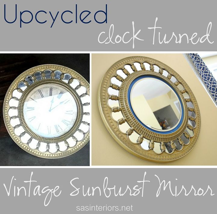 upcycled clock turned sunburst mirror, crafts, garages, repurposing upcycling, Upcycled Clock Turned Vintage Sunburst Mirror