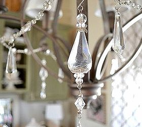 a little spring in the breakfast area, kitchen design, seasonal holiday decor, Adding inexpensive crystals to your chandie is a fun way to give it a bit of bling