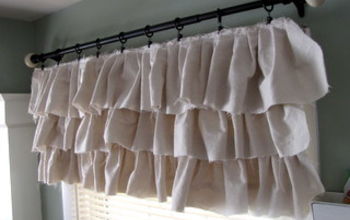Make your own ruffled curtains from painter's drop cloths