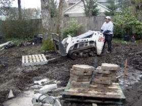before and after hillsboro oregon backyard renovation, flowers, outdoor living, patio, pets animals, ponds water features, Classic Garden Creations begins the process of leveling the old backyard to make the ground even