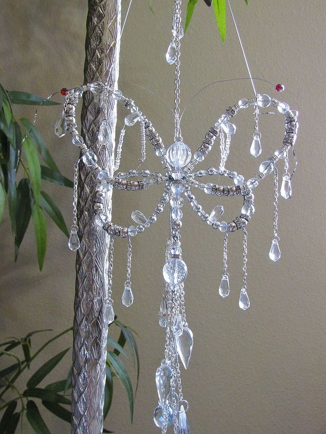 candle stick used to hang butterfly 3 of 5, crafts, home decor, repurposing upcycling, shabby chic, Lots of hanging crystals