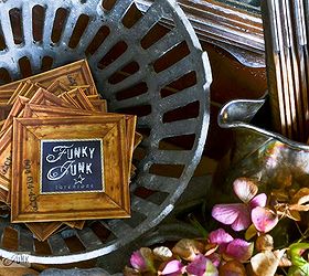 when gathered random junk becomes an entry table, foyer, home decor, painted furniture, repurposing upcycling, A vintage drain cover was the perfect spot fo