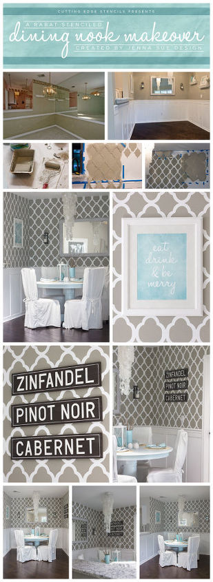 a rabat stenciled dining nook makeover, home decor, kitchen design, painting, wall decor