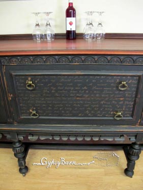 sideboard makeover love is an understatement, home decor, painted furniture, full front shot The top was completely refinished as well And I think I am going to go finish off that bottle of wine now