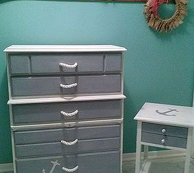 coastal chic dresser night stand makeover, painted furniture, After some TLC paint new pulls and base