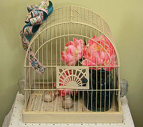 vintage birdcage, crafts, home decor, mason jars, repurposing upcycling, vintage bird cage with decorations inside