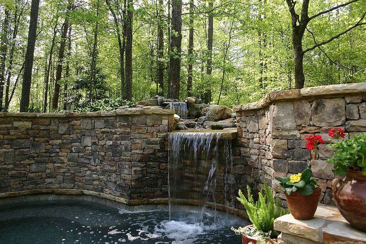 water features, outdoor living, ponds water features, ELS created this waterfall to compliment a client s spool that s bigger than a spa smaller than a pool