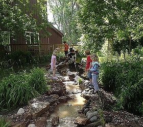 pond and waterfall for kids, outdoor living, ponds water features, The kids are exploring the stream