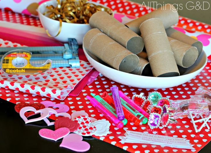 easy diy valentine poppers, crafts, repurposing upcycling, seasonal holiday decor, valentines day ideas, The secret to these poppers They re made out of toilet paper rolls Other supplies needed tissue paper wrapping or decorative paper scissors trimmer double stick tape ribbon and fun items for fillers
